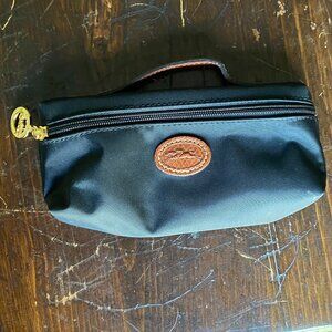 Longchamp Le Pliage Mini Pouch EUC Black Nylon with Brown Accents